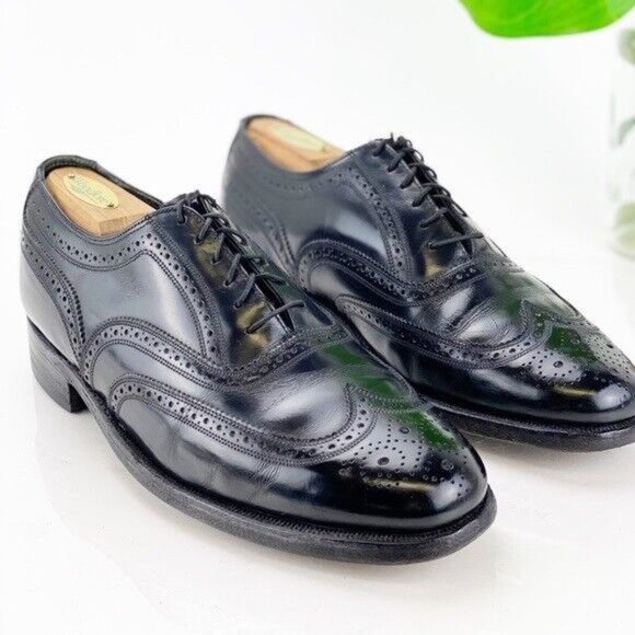 VTG Florsheim Imperial Men Oxford Long Wingtip Size 8 E Black Leather Dress Shoe main image 10